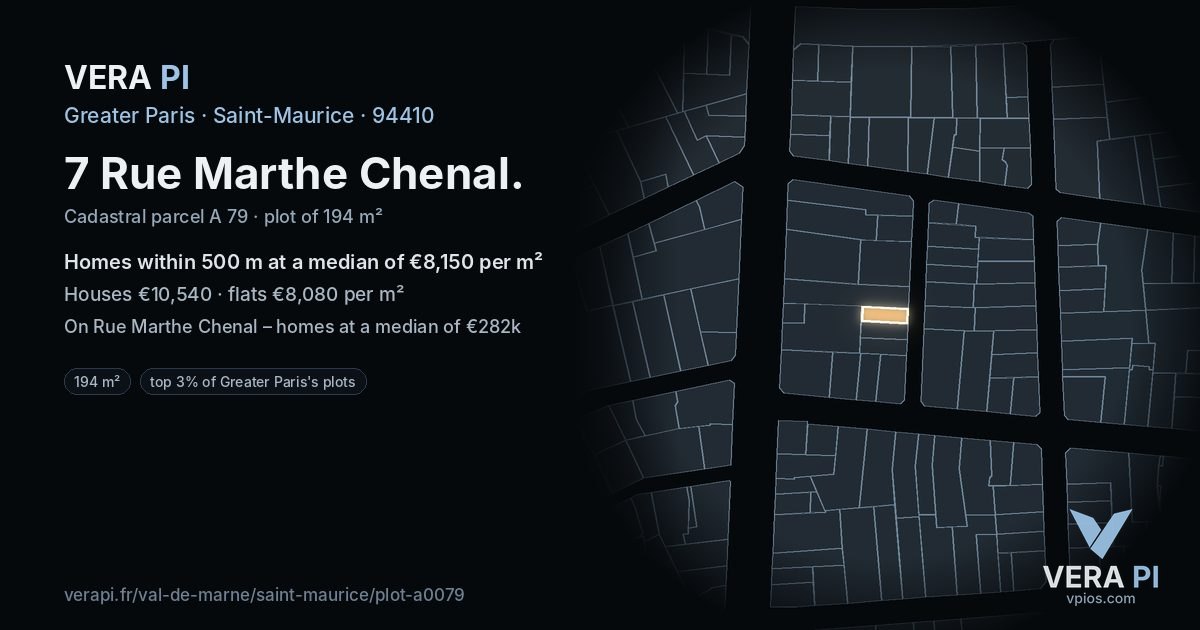 7 Rue Marthe Chenal, Saint-Maurice at night – the plot lit, the parcels around coloured by the prices near them