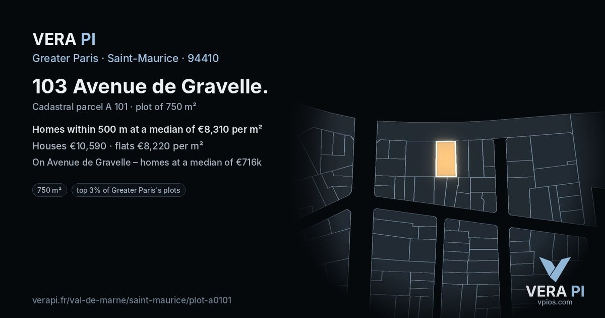 103 Avenue de Gravelle, Saint-Maurice at night – the plot lit, the parcels around coloured by the prices near them