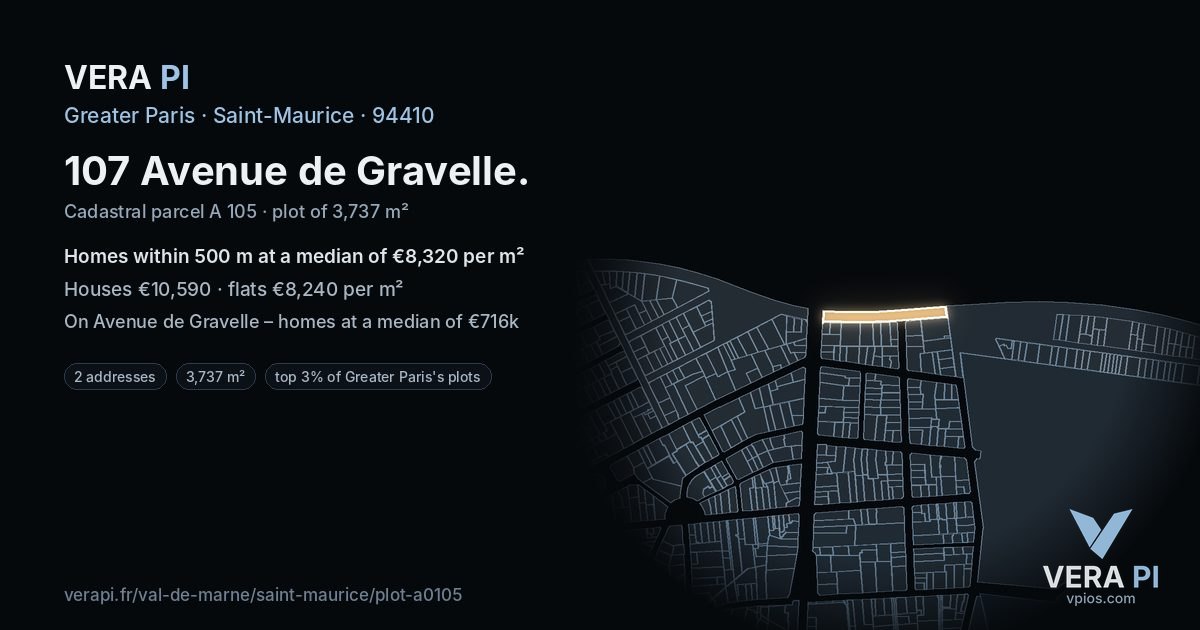 107 Avenue de Gravelle, Saint-Maurice at night – the plot lit, the parcels around coloured by the prices near them