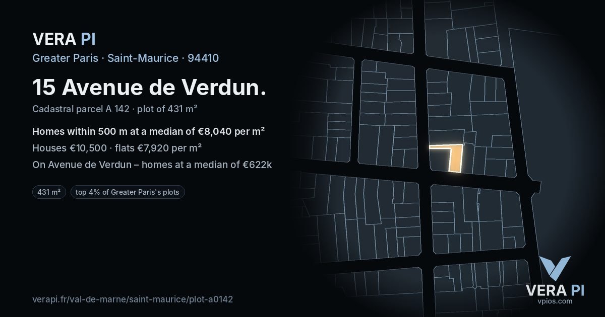 15 Avenue de Verdun, Saint-Maurice at night – the plot lit, the parcels around coloured by the prices near them