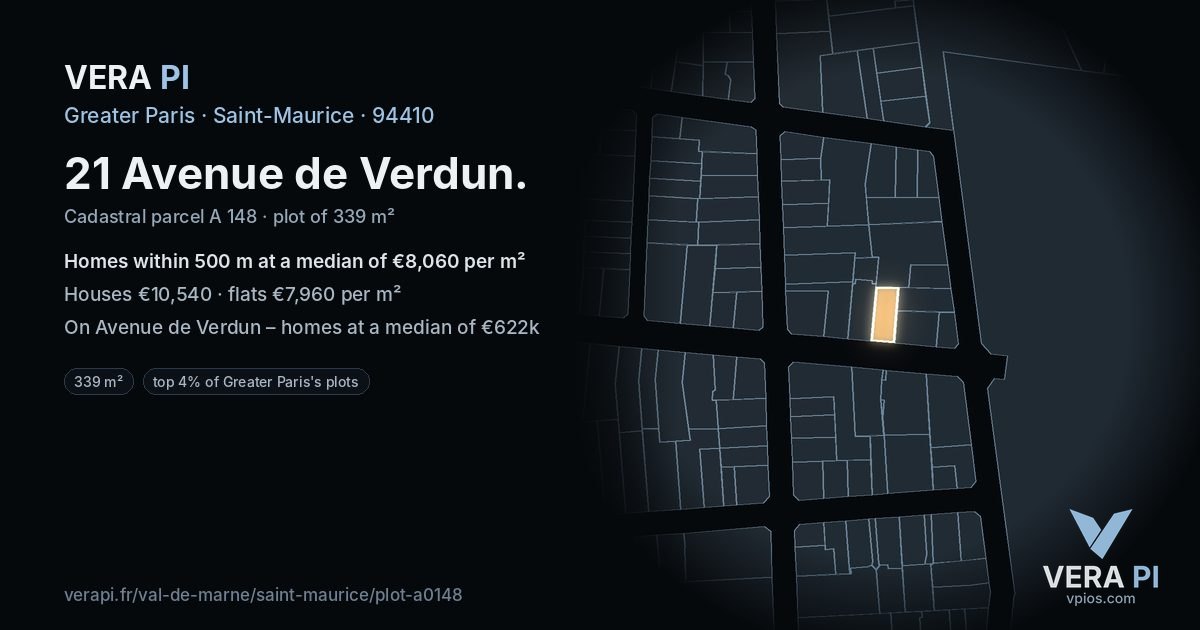 21 Avenue de Verdun, Saint-Maurice at night – the plot lit, the parcels around coloured by the prices near them