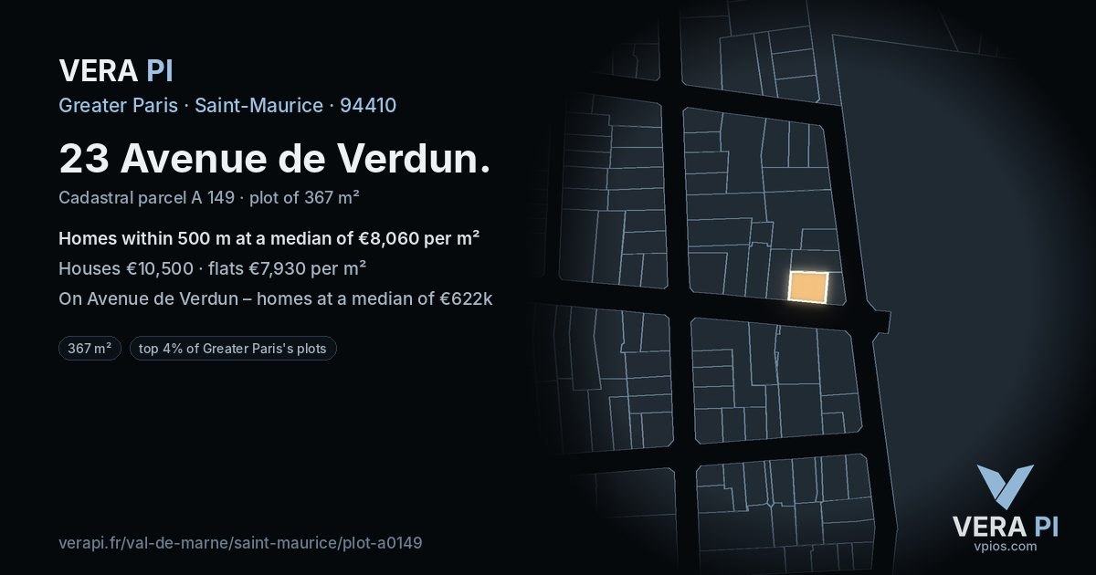 23 Avenue de Verdun, Saint-Maurice at night – the plot lit, the parcels around coloured by the prices near them