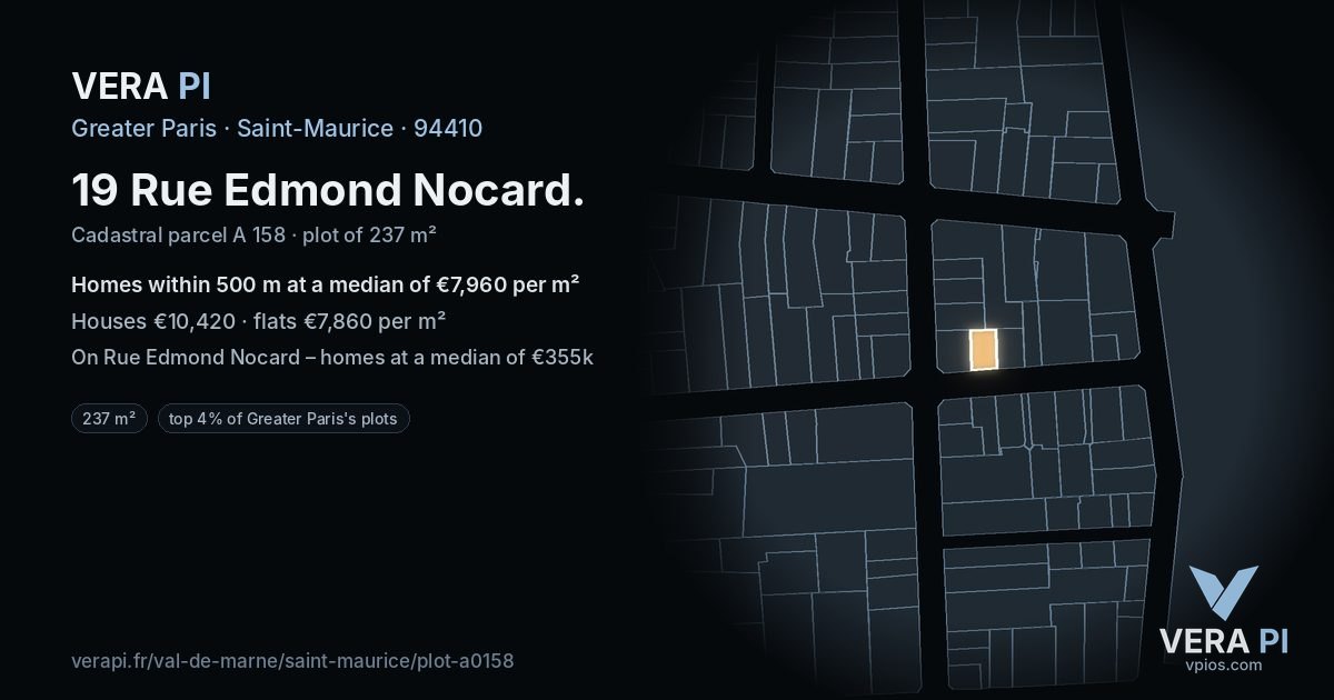 19 Rue Edmond Nocard, Saint-Maurice at night – the plot lit, the parcels around coloured by the prices near them