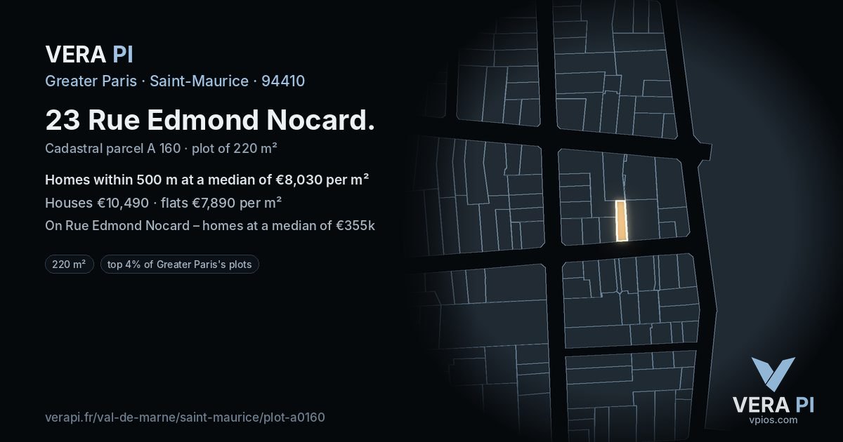 23 Rue Edmond Nocard, Saint-Maurice at night – the plot lit, the parcels around coloured by the prices near them