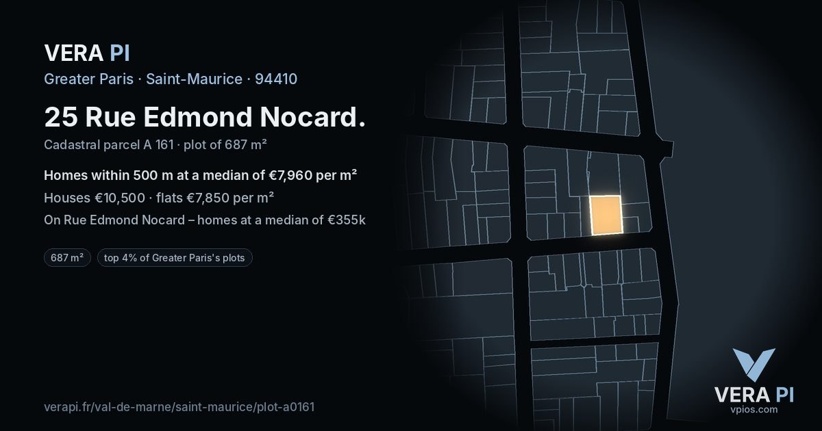 25 Rue Edmond Nocard, Saint-Maurice at night – the plot lit, the parcels around coloured by the prices near them