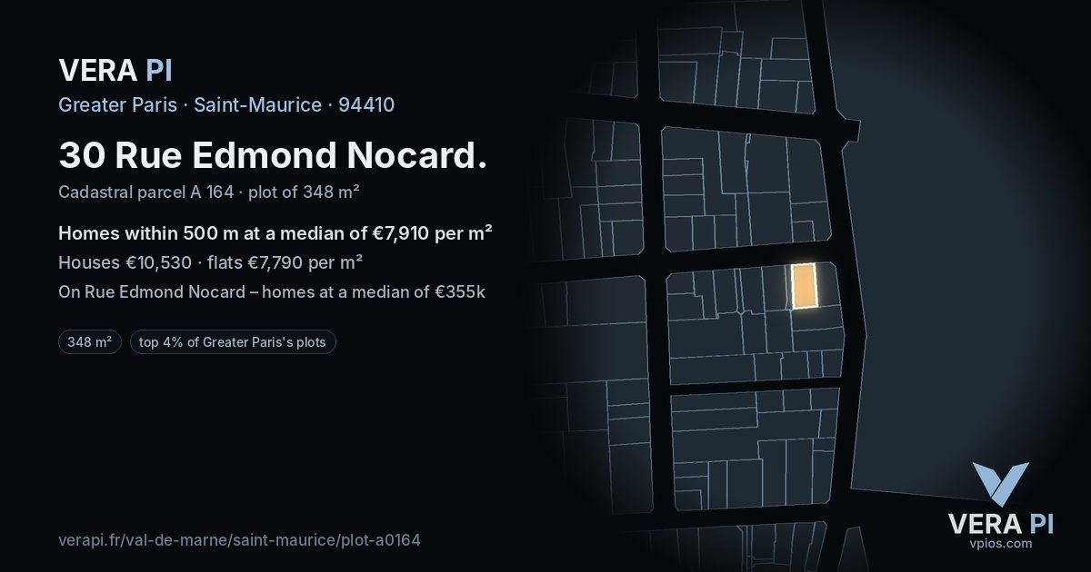 30 Rue Edmond Nocard, Saint-Maurice at night – the plot lit, the parcels around coloured by the prices near them