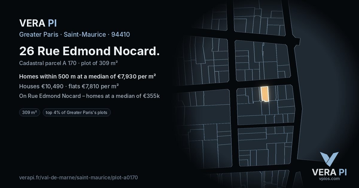 26 Rue Edmond Nocard, Saint-Maurice at night – the plot lit, the parcels around coloured by the prices near them