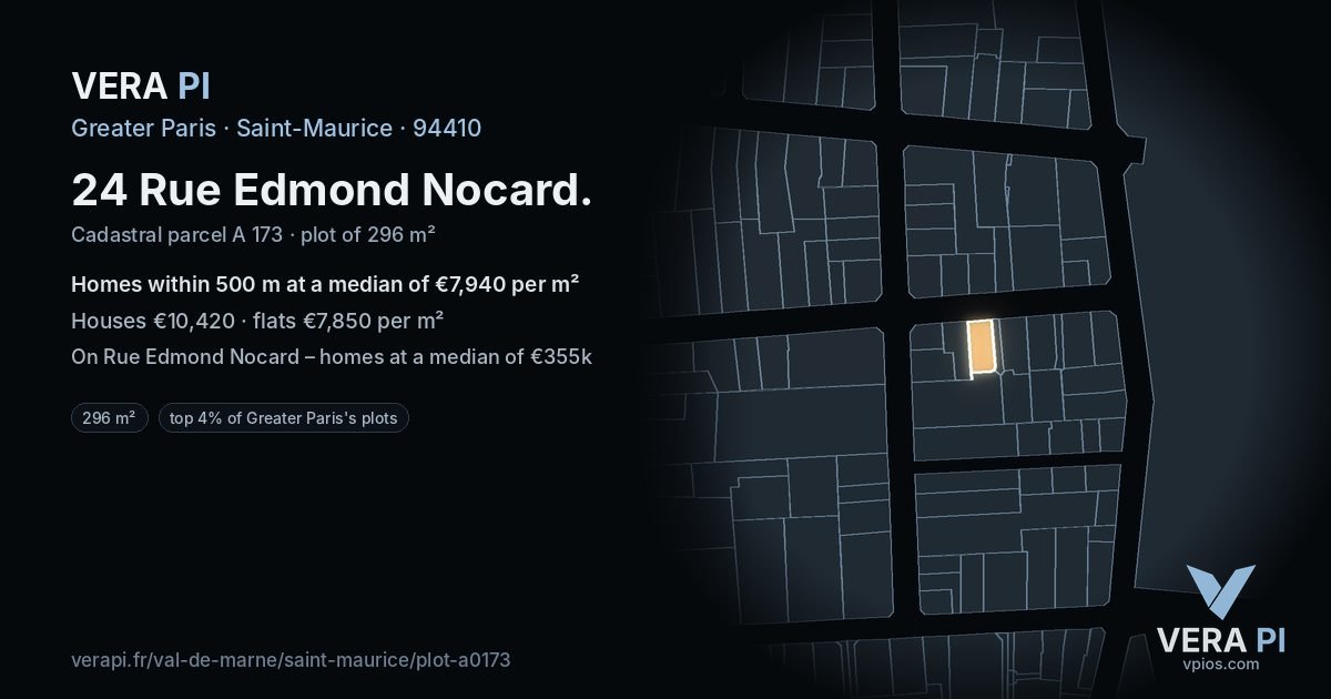 24 Rue Edmond Nocard, Saint-Maurice at night – the plot lit, the parcels around coloured by the prices near them