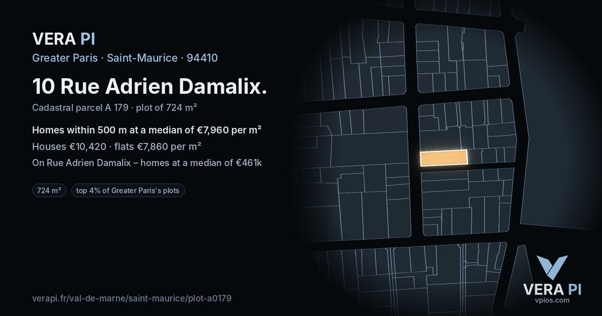 10 Rue Adrien Damalix, Saint-Maurice at night – the plot lit, the parcels around coloured by the prices near them