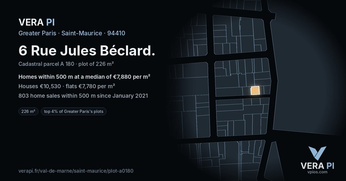 6 Rue Jules Béclard, Saint-Maurice at night – the plot lit, the parcels around coloured by the prices near them