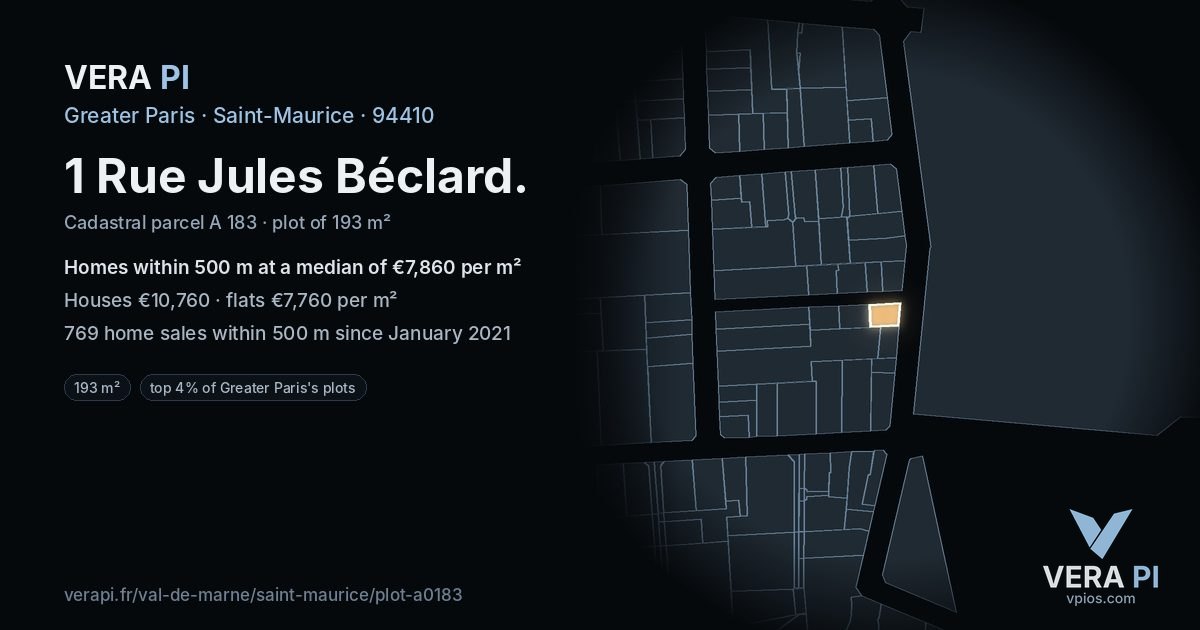 1 Rue Jules Béclard, Saint-Maurice at night – the plot lit, the parcels around coloured by the prices near them