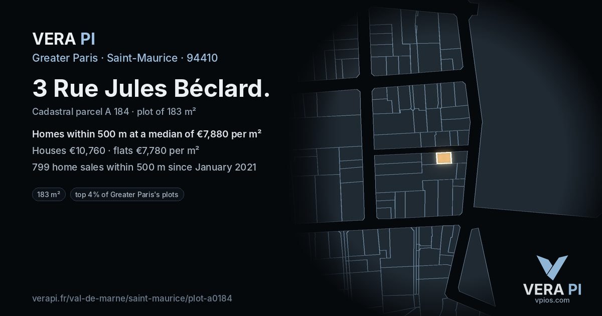 3 Rue Jules Béclard, Saint-Maurice at night – the plot lit, the parcels around coloured by the prices near them