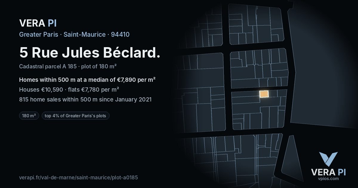5 Rue Jules Béclard, Saint-Maurice at night – the plot lit, the parcels around coloured by the prices near them