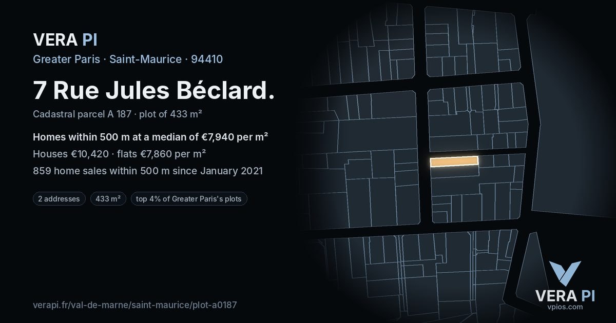 7 Rue Jules Béclard, Saint-Maurice at night – the plot lit, the parcels around coloured by the prices near them