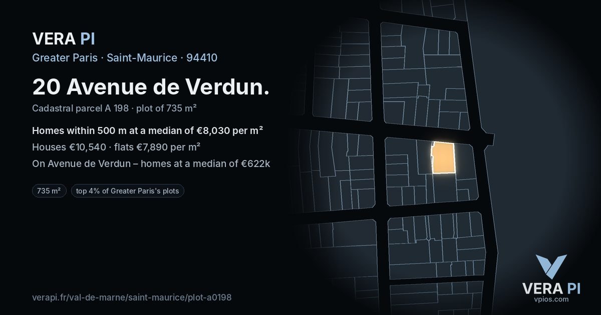 20 Avenue de Verdun, Saint-Maurice at night – the plot lit, the parcels around coloured by the prices near them