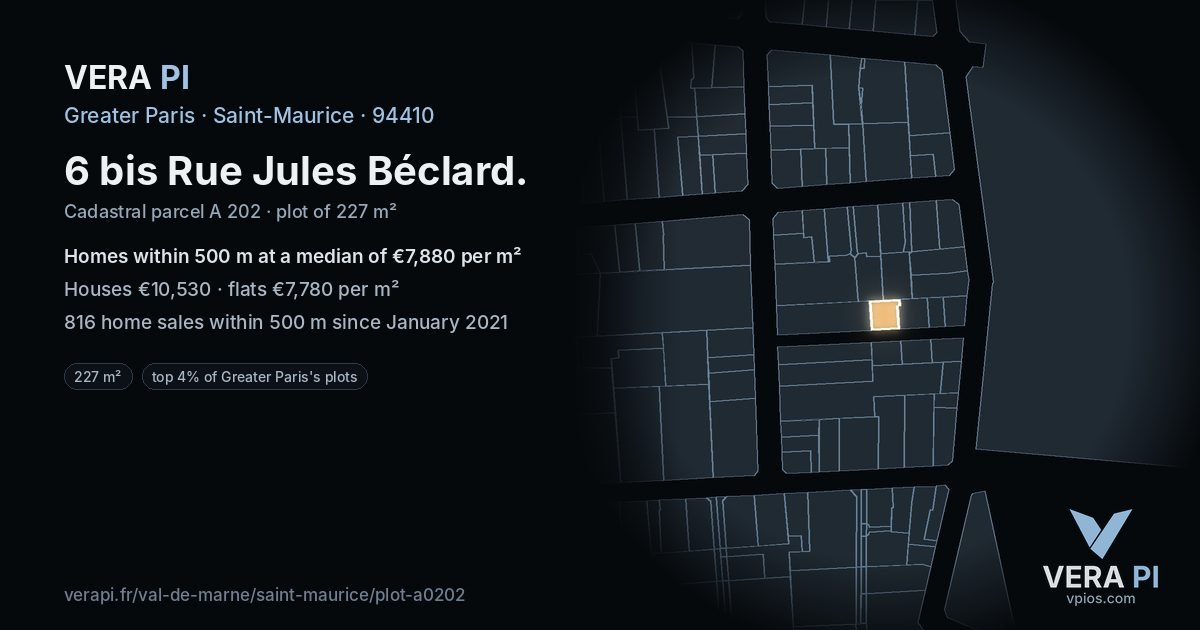 6 bis Rue Jules Béclard, Saint-Maurice at night – the plot lit, the parcels around coloured by the prices near them