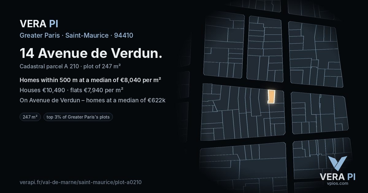 14 Avenue de Verdun, Saint-Maurice at night – the plot lit, the parcels around coloured by the prices near them