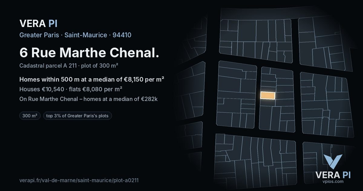 6 Rue Marthe Chenal, Saint-Maurice at night – the plot lit, the parcels around coloured by the prices near them