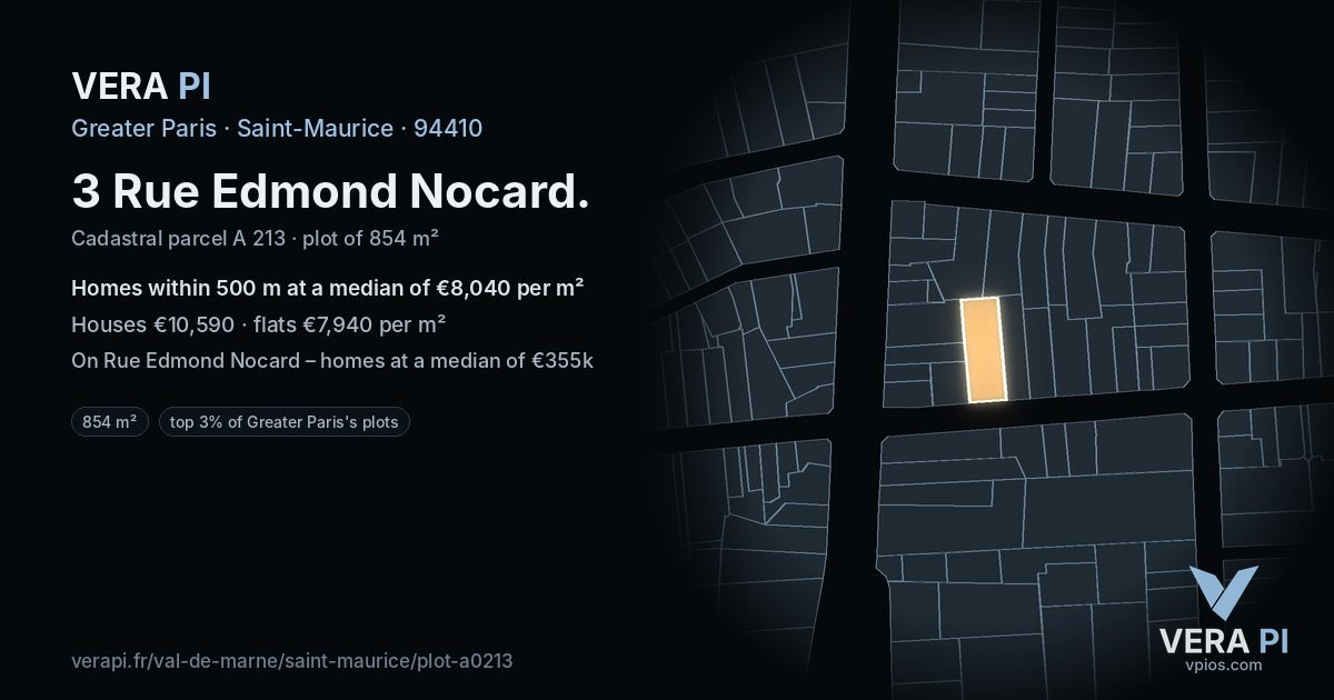 3 Rue Edmond Nocard, Saint-Maurice at night – the plot lit, the parcels around coloured by the prices near them