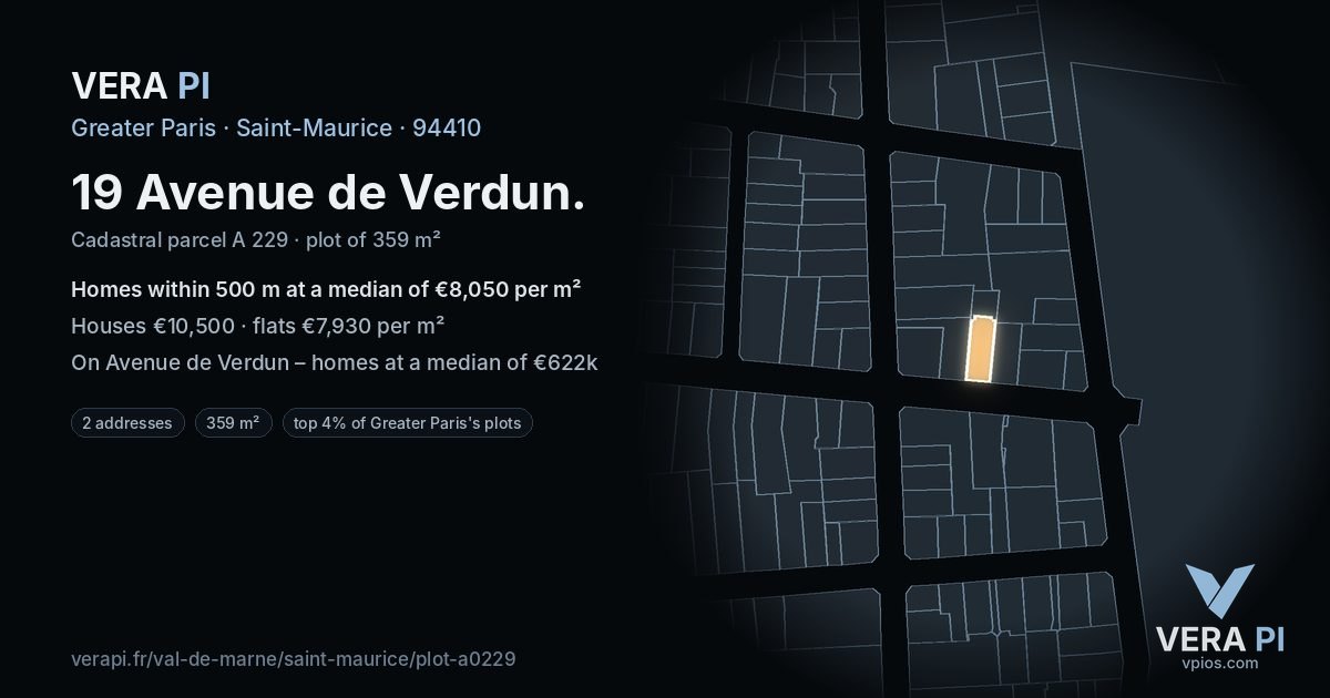 19 Avenue de Verdun, Saint-Maurice at night – the plot lit, the parcels around coloured by the prices near them