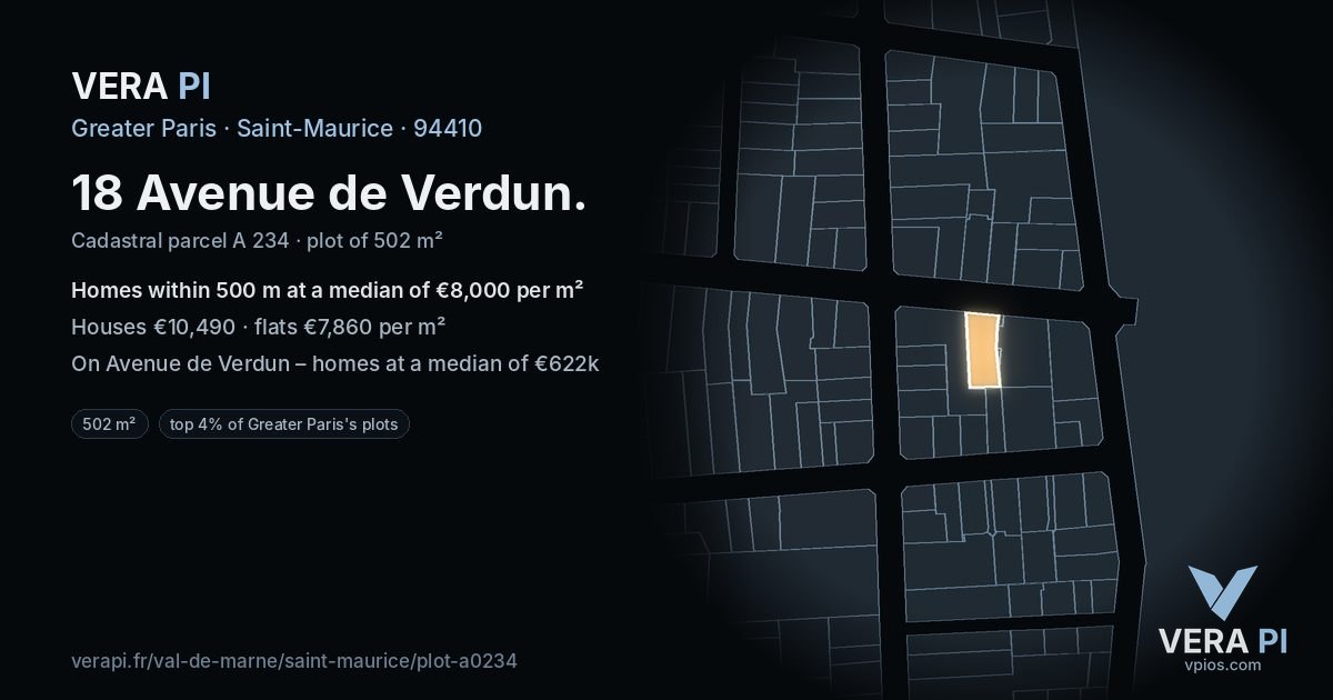 18 Avenue de Verdun, Saint-Maurice at night – the plot lit, the parcels around coloured by the prices near them