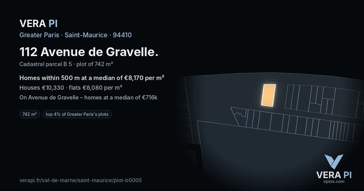 112 Avenue de Gravelle, Saint-Maurice at night – the plot lit, the parcels around coloured by the prices near them