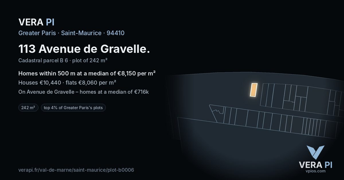 113 Avenue de Gravelle, Saint-Maurice at night – the plot lit, the parcels around coloured by the prices near them