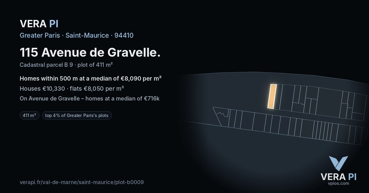 115 Avenue de Gravelle, Saint-Maurice at night – the plot lit, the parcels around coloured by the prices near them