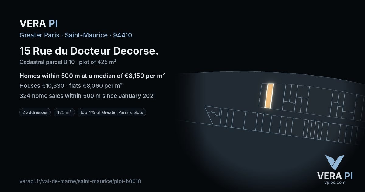 15 Rue du Docteur Decorse, Saint-Maurice at night – the plot lit, the parcels around coloured by the prices near them