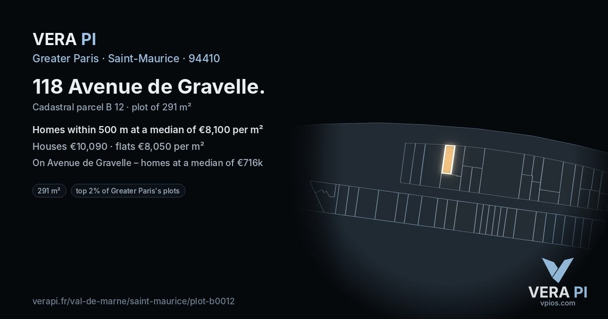 118 Avenue de Gravelle, Saint-Maurice at night – the plot lit, the parcels around coloured by the prices near them