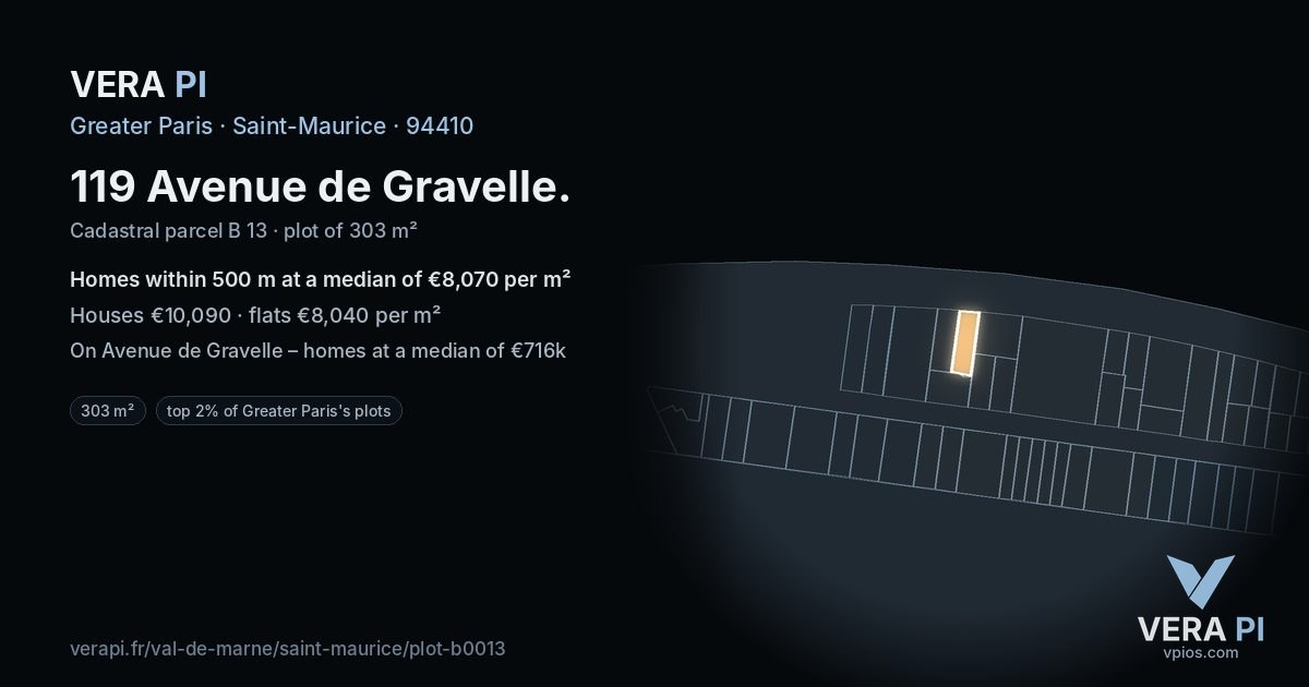 119 Avenue de Gravelle, Saint-Maurice at night – the plot lit, the parcels around coloured by the prices near them