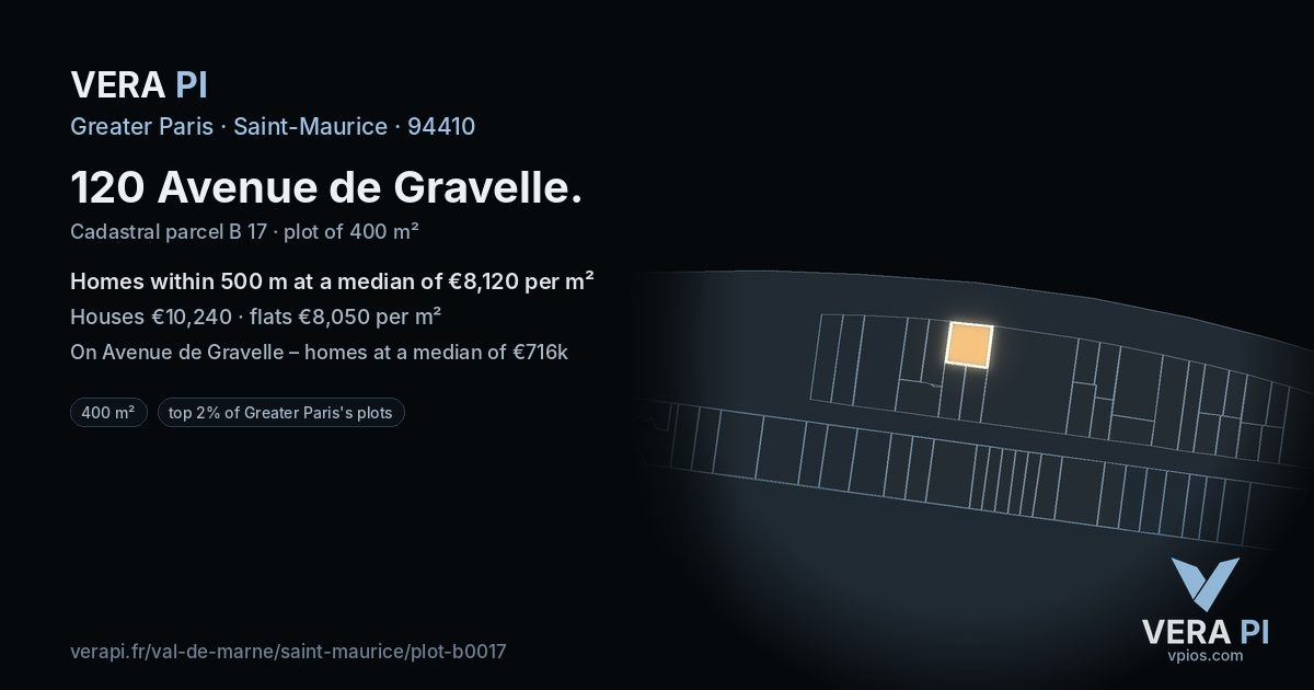 120 Avenue de Gravelle, Saint-Maurice at night – the plot lit, the parcels around coloured by the prices near them