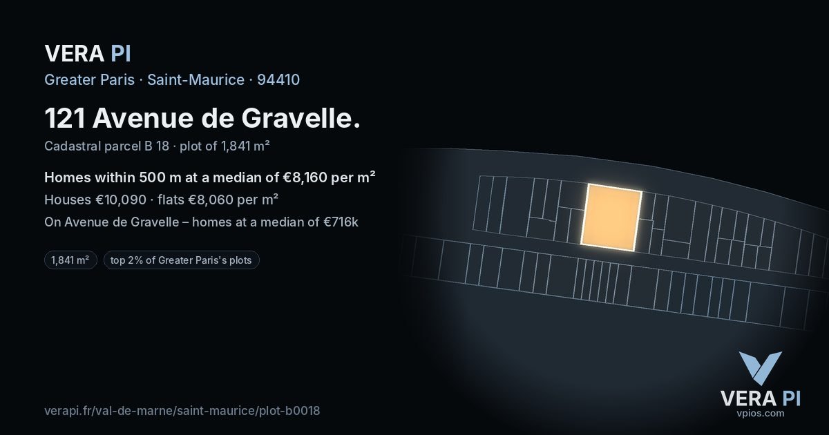 121 Avenue de Gravelle, Saint-Maurice at night – the plot lit, the parcels around coloured by the prices near them