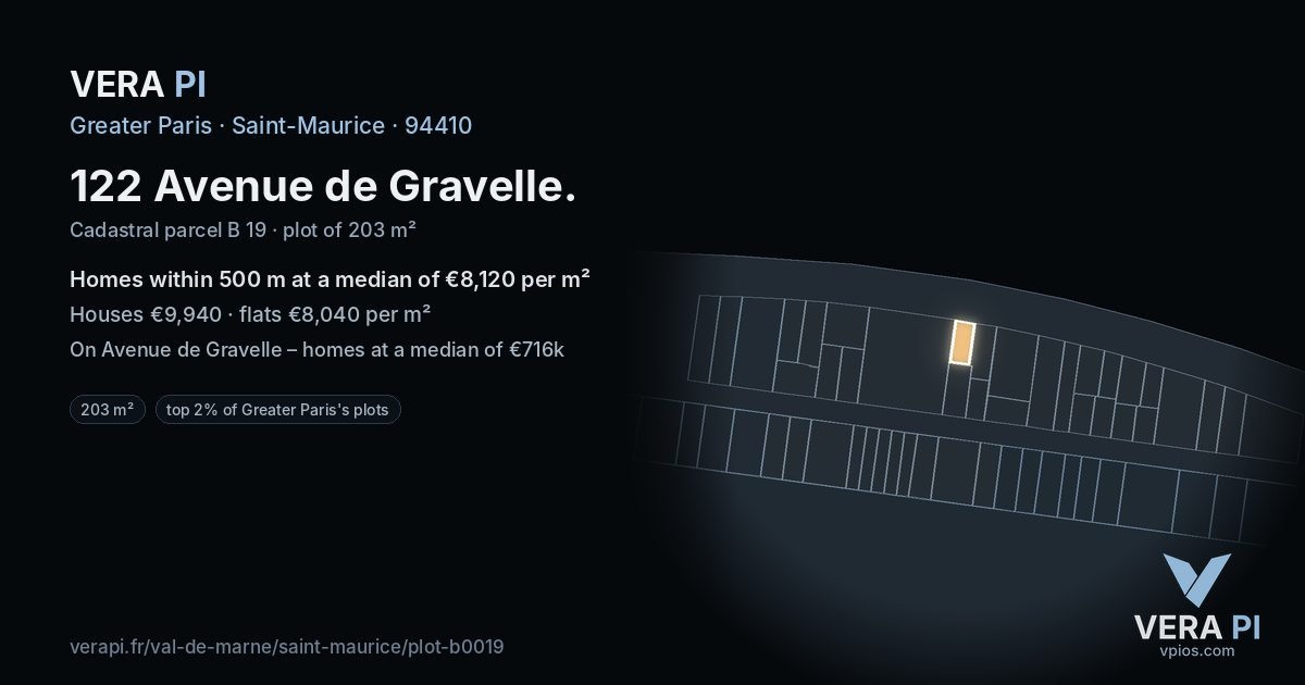 122 Avenue de Gravelle, Saint-Maurice at night – the plot lit, the parcels around coloured by the prices near them