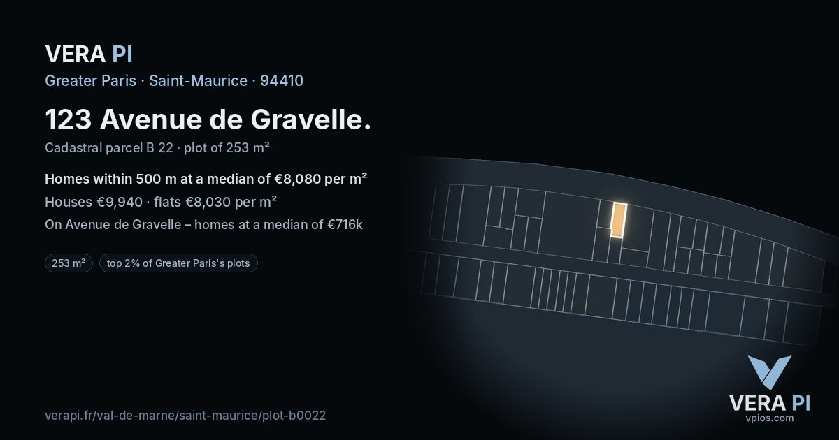 123 Avenue de Gravelle, Saint-Maurice at night – the plot lit, the parcels around coloured by the prices near them