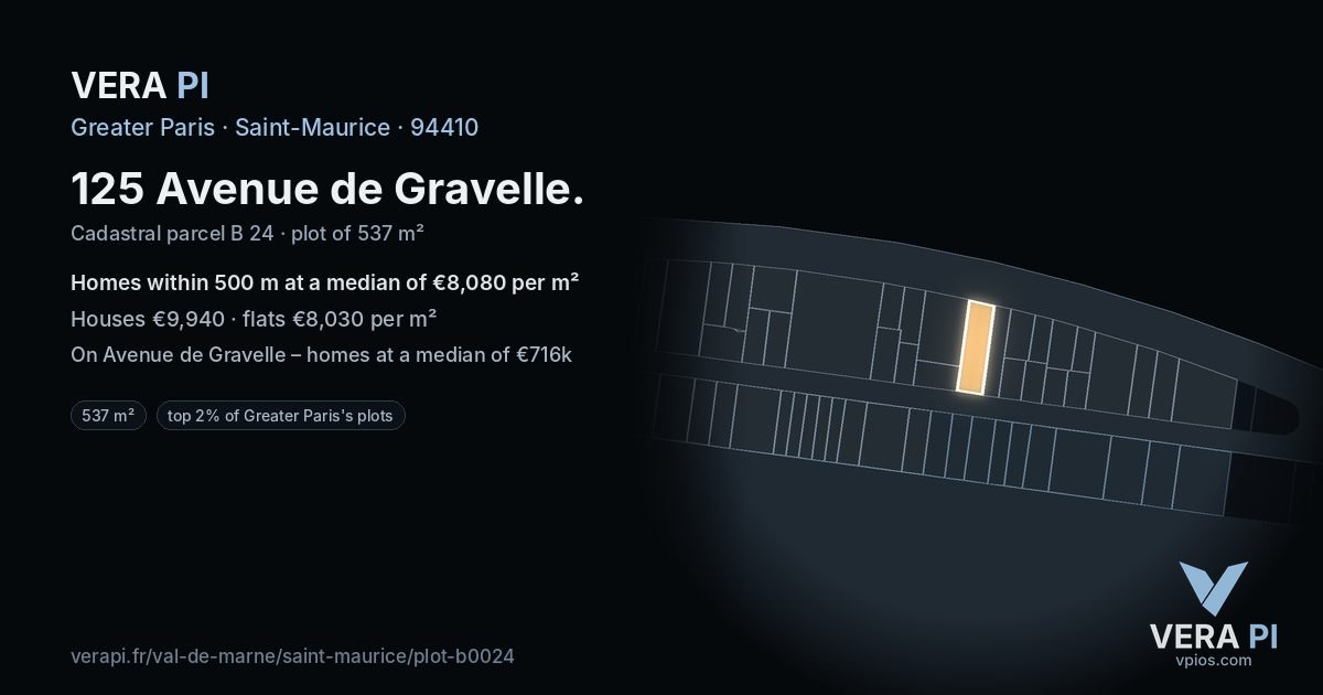 125 Avenue de Gravelle, Saint-Maurice at night – the plot lit, the parcels around coloured by the prices near them