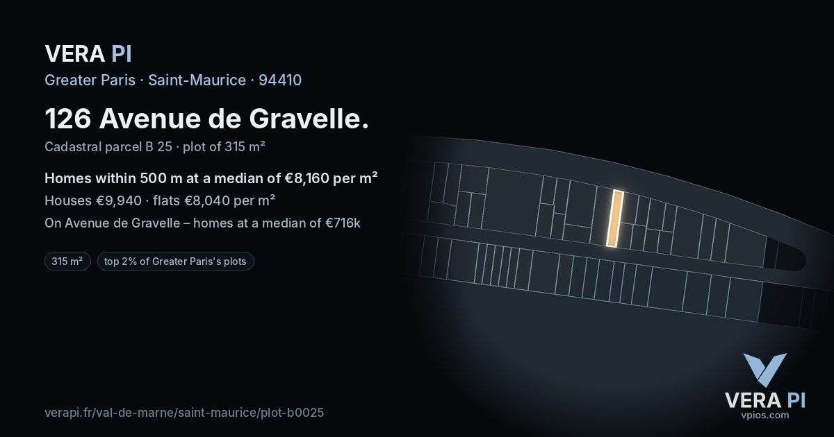 126 Avenue de Gravelle, Saint-Maurice at night – the plot lit, the parcels around coloured by the prices near them