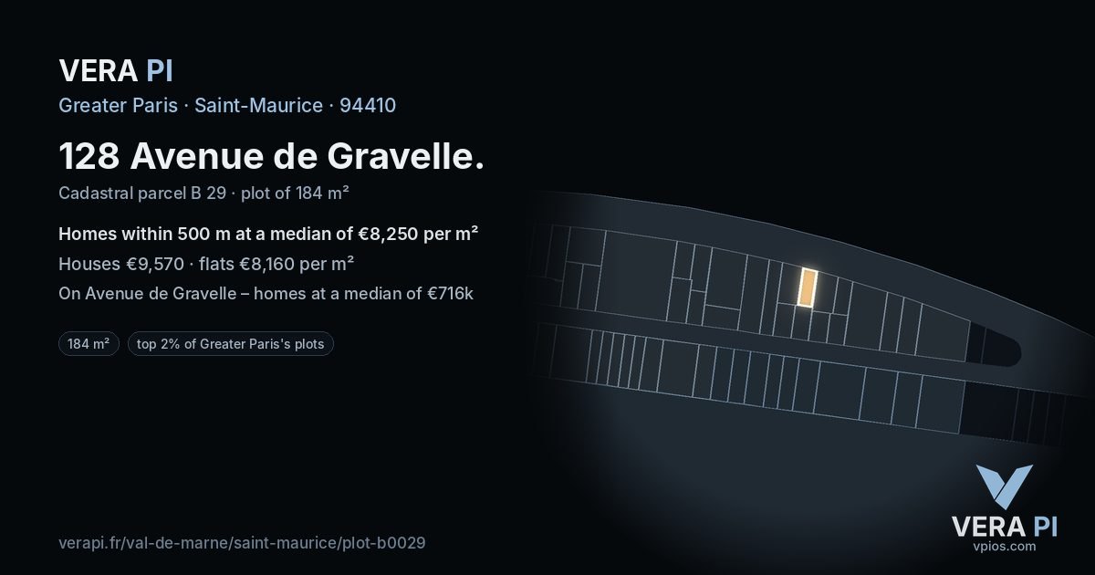 128 Avenue de Gravelle, Saint-Maurice at night – the plot lit, the parcels around coloured by the prices near them
