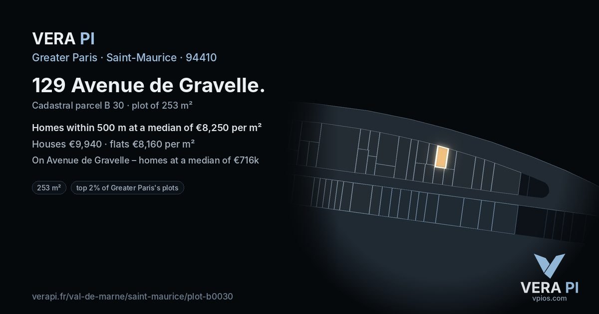 129 Avenue de Gravelle, Saint-Maurice at night – the plot lit, the parcels around coloured by the prices near them