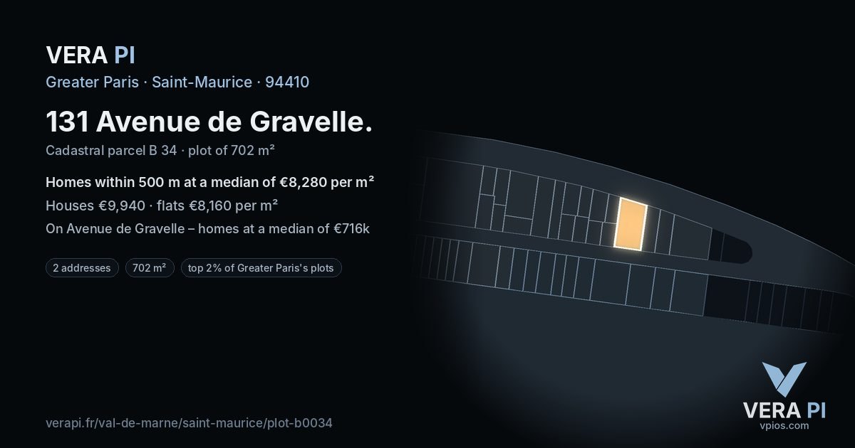 131 Avenue de Gravelle, Saint-Maurice at night – the plot lit, the parcels around coloured by the prices near them