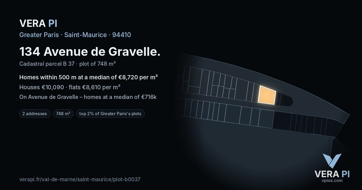 134 Avenue de Gravelle, Saint-Maurice at night – the plot lit, the parcels around coloured by the prices near them