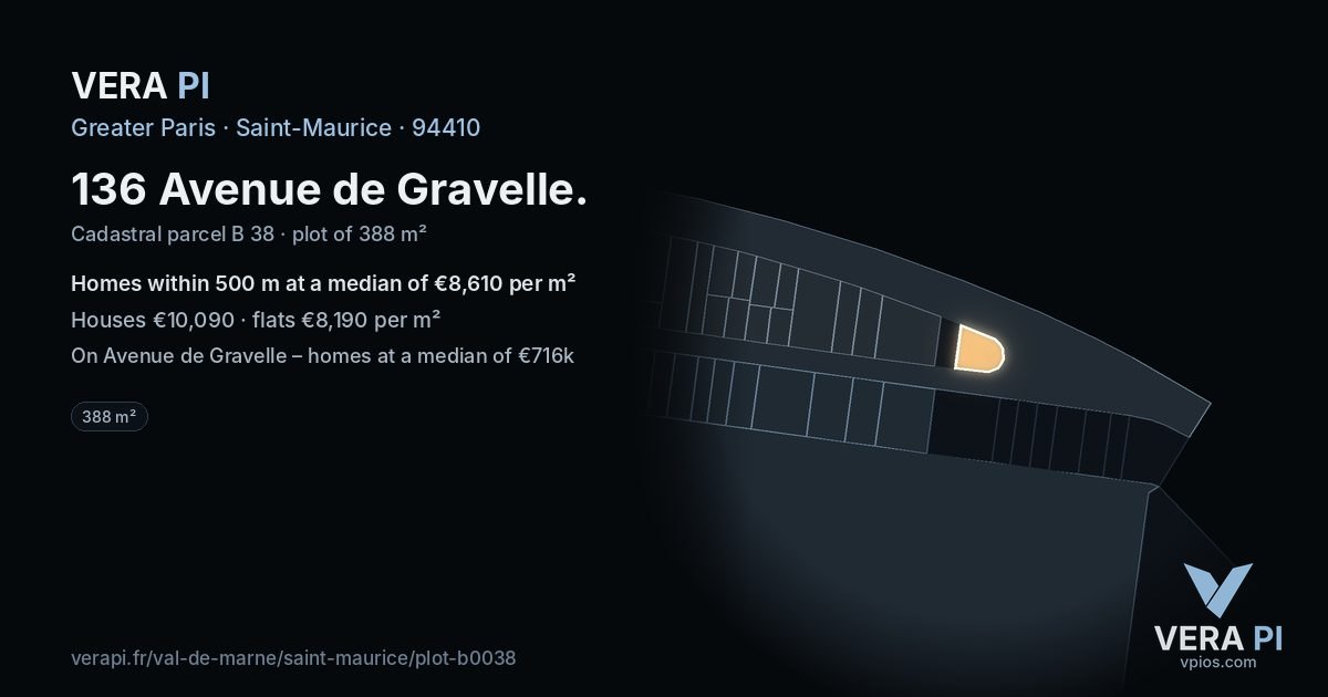 136 Avenue de Gravelle, Saint-Maurice at night – the plot lit, the parcels around coloured by the prices near them