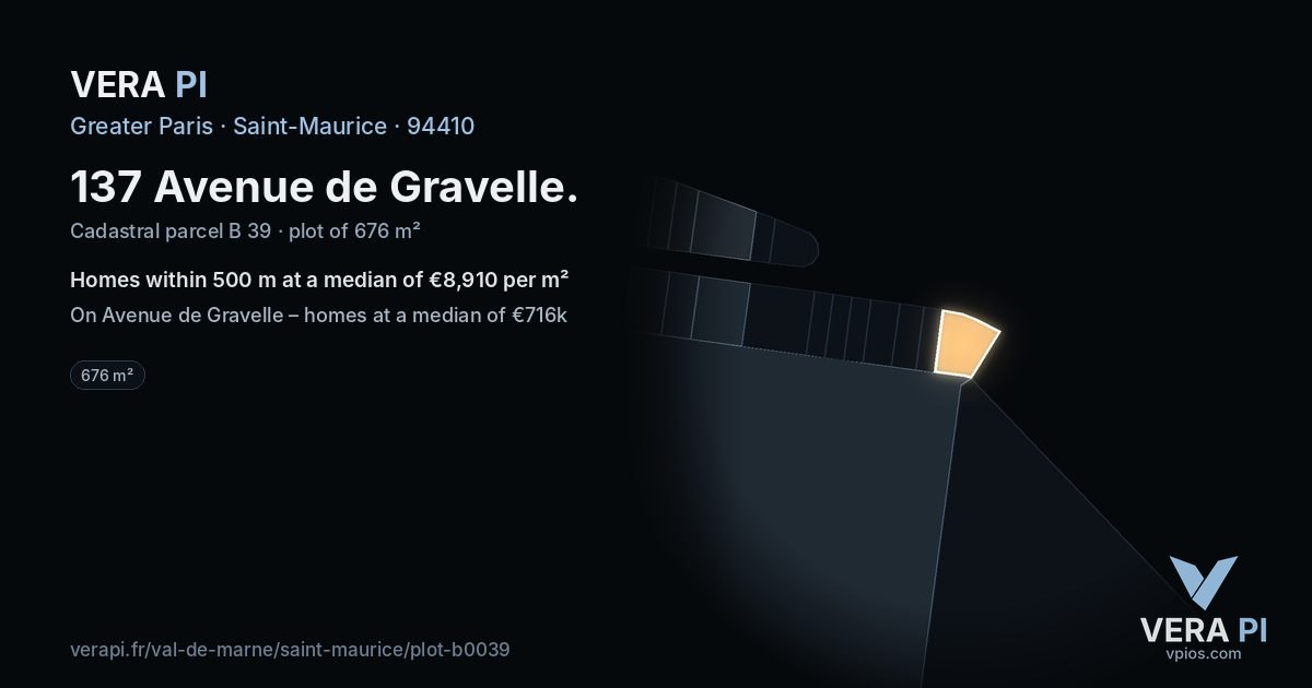 137 Avenue de Gravelle, Saint-Maurice at night – the plot lit, the parcels around coloured by the prices near them