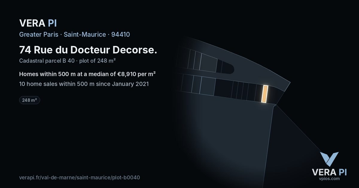 74 Rue du Docteur Decorse, Saint-Maurice at night – the plot lit, the parcels around coloured by the prices near them