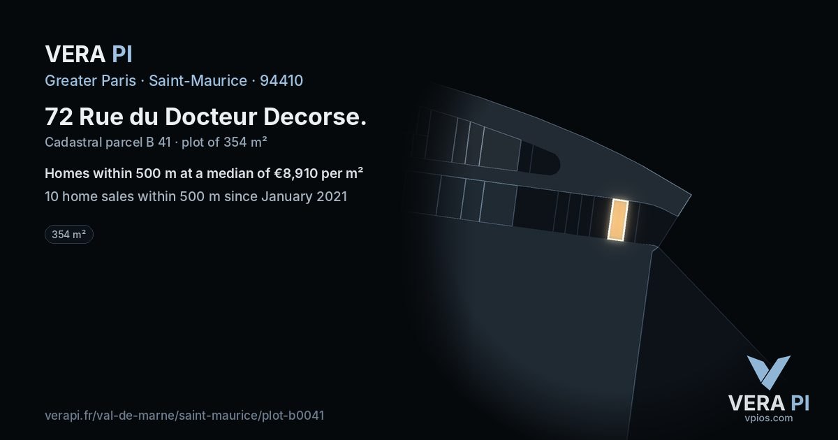 72 Rue du Docteur Decorse, Saint-Maurice at night – the plot lit, the parcels around coloured by the prices near them