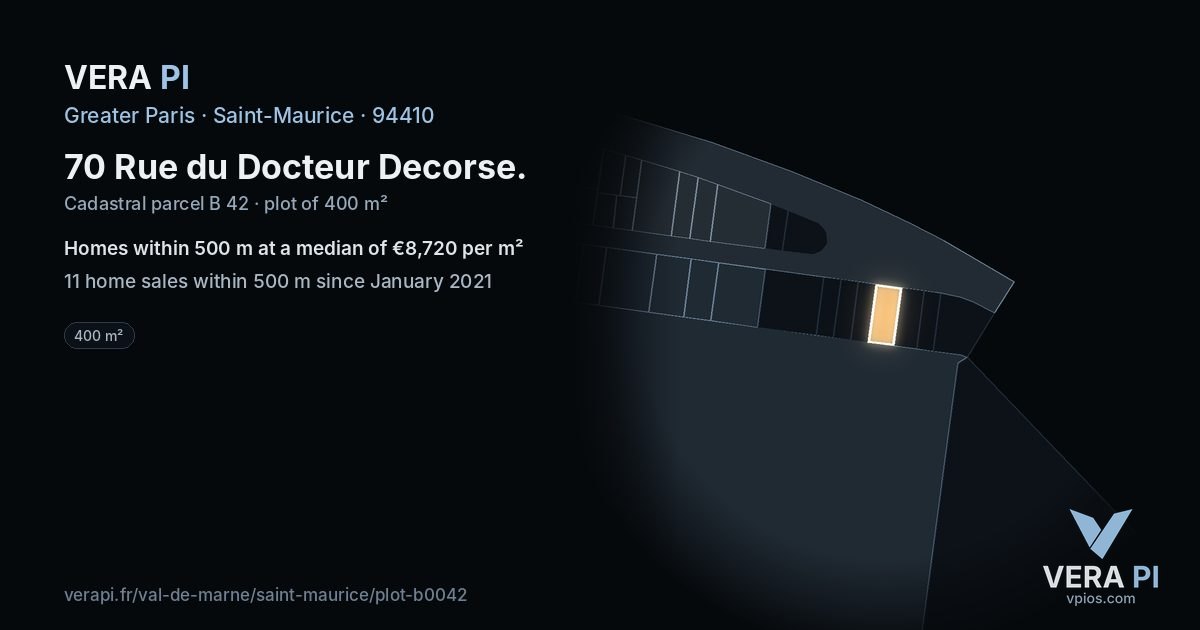 70 Rue du Docteur Decorse, Saint-Maurice at night – the plot lit, the parcels around coloured by the prices near them