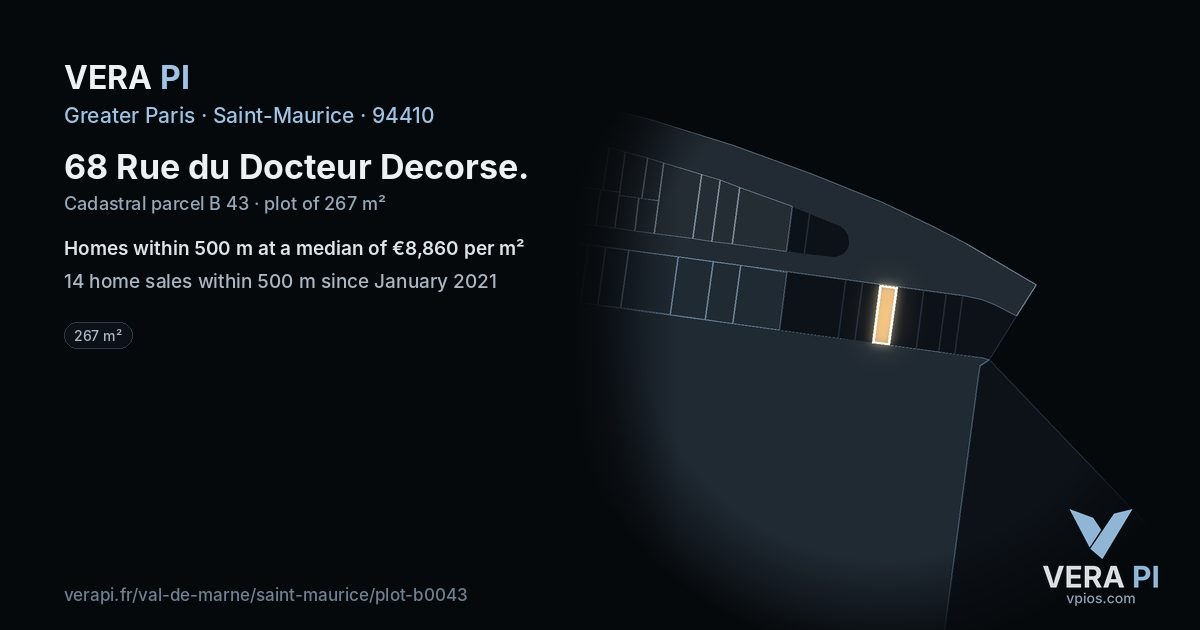 68 Rue du Docteur Decorse, Saint-Maurice at night – the plot lit, the parcels around coloured by the prices near them