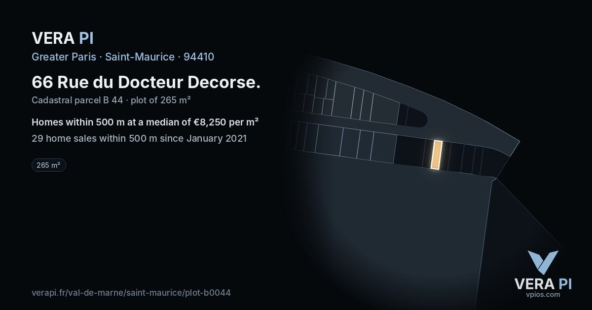 66 Rue du Docteur Decorse, Saint-Maurice at night – the plot lit, the parcels around coloured by the prices near them