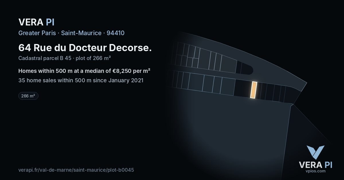 64 Rue du Docteur Decorse, Saint-Maurice at night – the plot lit, the parcels around coloured by the prices near them
