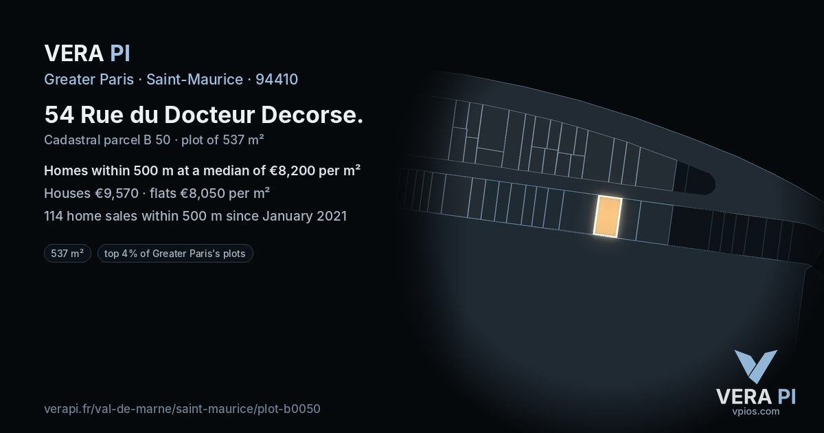 54 Rue du Docteur Decorse, Saint-Maurice at night – the plot lit, the parcels around coloured by the prices near them